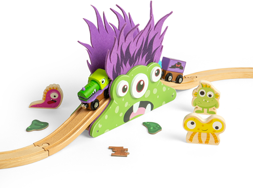 BigJigs Holz Monsterbrücke Spielzeug - buntes Holzeisenbahn Zubehör-3