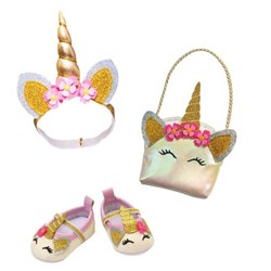 Heless accessoires poupée set licorne - sac à paillettes bandeau ballerines 30-34cm