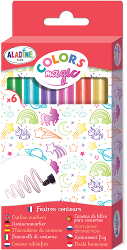 Aladine Filzstifte Magic Konturenstifte 6 Farben für Kinder