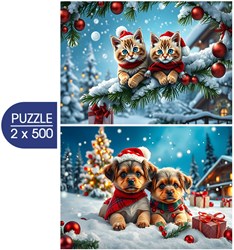 Alipson Puzzle 2 Puzzles - Christmas Kittens and Puppies - 500 pieces