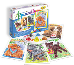 Sentosphère kit peinture par numéros aquarelle chiots pour enfants