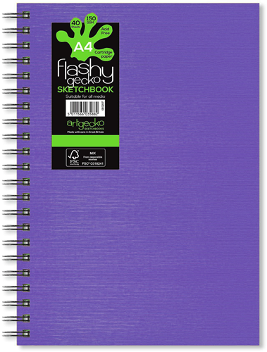Artgecko Artgecko Flashy Spiraal  Schetsboek A4 Portret 150gr 40 vel Wit Paarse Omslag
