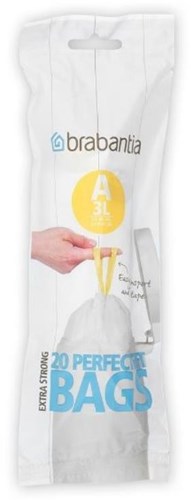 Brabantia Müllbeutel PerfectFit A 3L weiß - 20 Stück mit Zugband