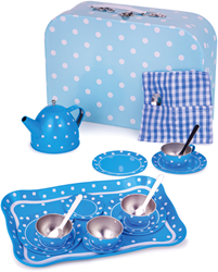 Bigjigs Blau gepunktetes Teeservice aus Zinn
