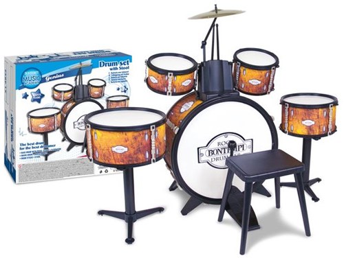 Bontempi batterie jouet 6 pièces avec tabouret et son réaliste