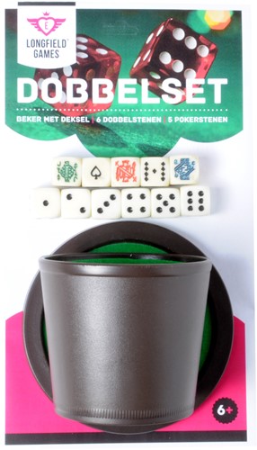 Longfield Games Poker Cup mit Deckel, 5 Pokerwürfeln und D6-Würfel-Set (6 Stück)
