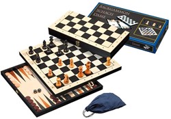 Philos Schachspiel Dame Backgammon Holz Kassette Feld 44 mm Königshöhe 75 mm