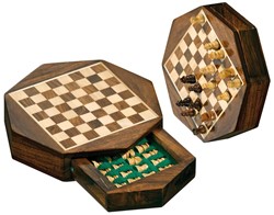 Philos Reiseschachkassette Achteck Mini-Feld 10 mm, Königshöhe 15 mm Magnetisch