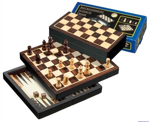 Philos Reis Schach-/Dame-/Backgammon-Kassette, Feld 22 mm, Königshöhe 42 mm, magnetisch