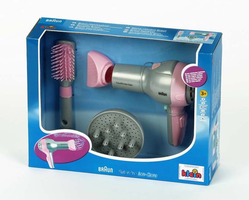 Klein Braun Spielzeug Föhn mit Bürste und Diffusor - rosa grau