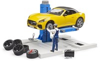 Bruder Spielzeug Car Service Center mit Roadster - Auto Spielset