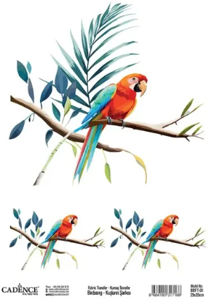 Cadence Cadence Birdsong Textieltransfer 25x35 cm Papagaai