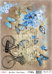 Cadence Decoupage Papier Reispapier Schmetterlinge Fahrrad 30x42 cm grau