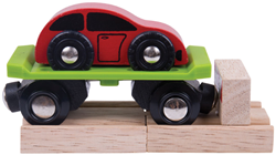 BigJigs Zugwaggon Autotransport mit Auto - Holzspielzeug
