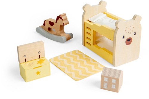Bigjigs Holz Puppenhaus Kinderzimmer Set - FSC zertifiziertes Spielzeug
