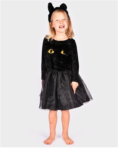 Den Goda Fen Kostüm Katzenkleid schwarz mit Haarreif 110-116cm 4-6 Jahre