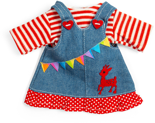 BigJigs Puppenkleidung Jeanskleid Latzkleid - Babypuppen Zubehör