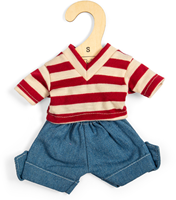 BigJigs Puppenkleidung Jeansshorts und rot gestreiftes Oberteil - Puppenoutfit