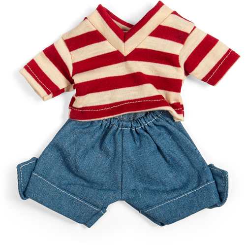 BigJigs Puppenkleidung Jeansshorts und rot gestreiftes Oberteil - Puppenoutfit-2