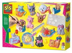 SES Creative 01154 Gipsgießset Hunde & Katzen, Multicolour, 5 cm