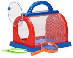Insekten Beobachtungskasten Spielzeug rot blau mit Lupe und Pinzette