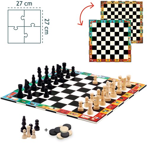 Djeco klassisches Spiel Schach und Dame - FSC Holz Brettspiel