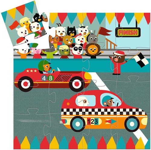 Djeco puzzle silhouette voiture de course - puzzle coloré carton FSC