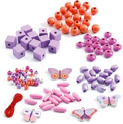 Djeco L'ART DU FIL - PERLES & BIJOUX Perles bois - Papillons - FSC 100%