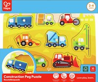 Hape puzzle à boutons véhicules de chantier jouet en bois-3