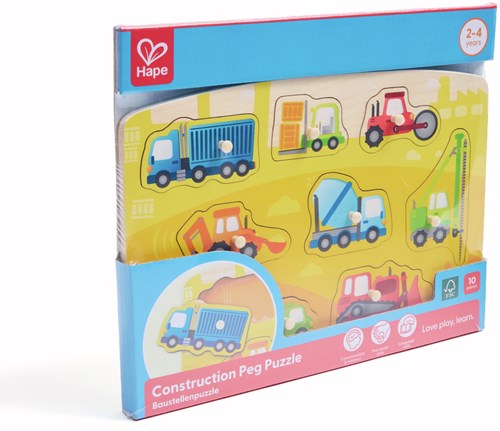 Hape puzzle à boutons véhicules de chantier jouet en bois-2