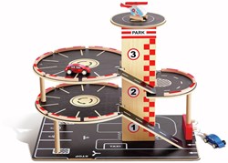 Hape Holzgarage Park & Go - Spielzeug Parkhaus mit Autos