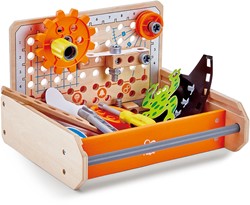 Hape E3029 – Tüftler Werkzeugkasten, MINT-Spielzeug, Experimentierset, Junior Inventor - Erfinden und Experimentieren