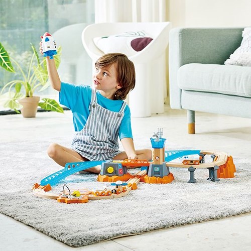 Hape train jouet rail de lancement Mars avec autocollants phosphorescents