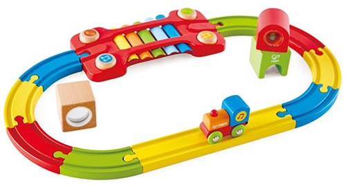 Hape circuit train bois xylophone arc-en-ciel - jouet sensoriel-2