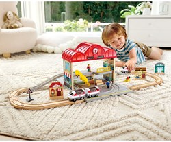 Hape set de train en bois portable avec station de rangement jouet