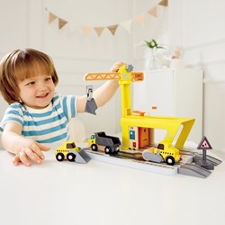 Hape set de construction grue jouet - Railway Crane Construction train