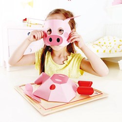 Hape Maske Spielzeug Schweinchen rosa Holz Verkleidungsset Kinder