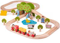 BigJigs Holz Bauernhof Eisenbahnset - 44-teiliges Spielzeug-2