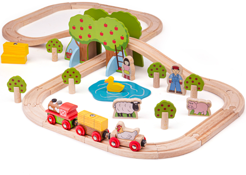 BigJigs Holz Bauernhof Eisenbahnset - 44-teiliges Spielzeug-2