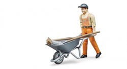 Bruder 62130 - Figurenset Kommunalarbeiter, Arbeiter mit Latzhose und Cappy, Besen, Schaufel und Schubkarre