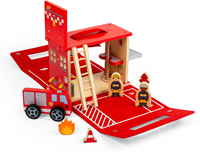 BigJigs Feuerwehr Spielzeugkaserne tragbares Holzspielset
