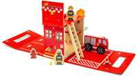 BigJigs Feuerwehr Spielzeugkaserne tragbares Holzspielset-2