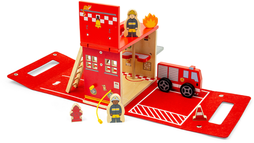 BigJigs Feuerwehr Spielzeugkaserne tragbares Holzspielset-3