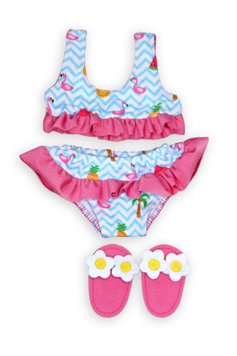 Heless bikini flamant rose pour poupée avec sandales - ensemble de bain rose pour poupée 35-45cm