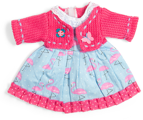 BigJigs Puppenkleidung Flamingo Kleid rosa Cardigan - Puppenoutfit Medium-2