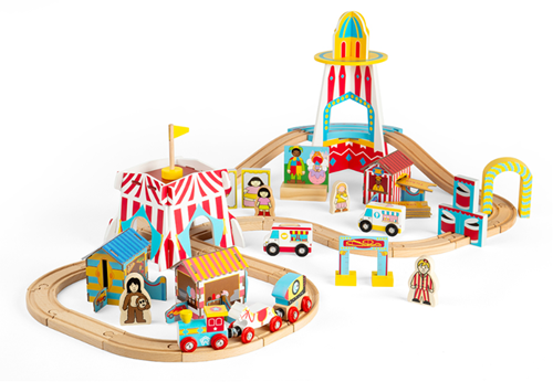 BigJigs train en bois fête foraine - set carnaval 54 pièces jouet
