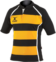Gilbert Rugbyshirt Xact Hooped schwarz-bernstein S Sportbekleidung Polyester
