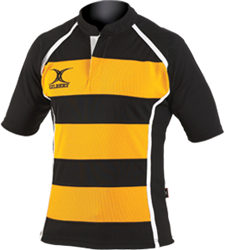 Gilbert Rugbyshirt Xact Hooped schwarz-bernstein S Sportbekleidung Polyester