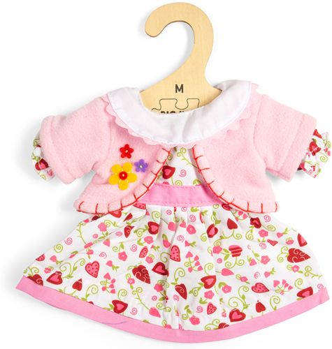 BigJigs Puppenkleidung Herzchenkleid mit rosa Cardigan - Puppenoutfit Medium