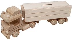 Hobbygroep Holz-LKW Spardose mit Anhänger Buchenholz 31x6,5x11 cm
